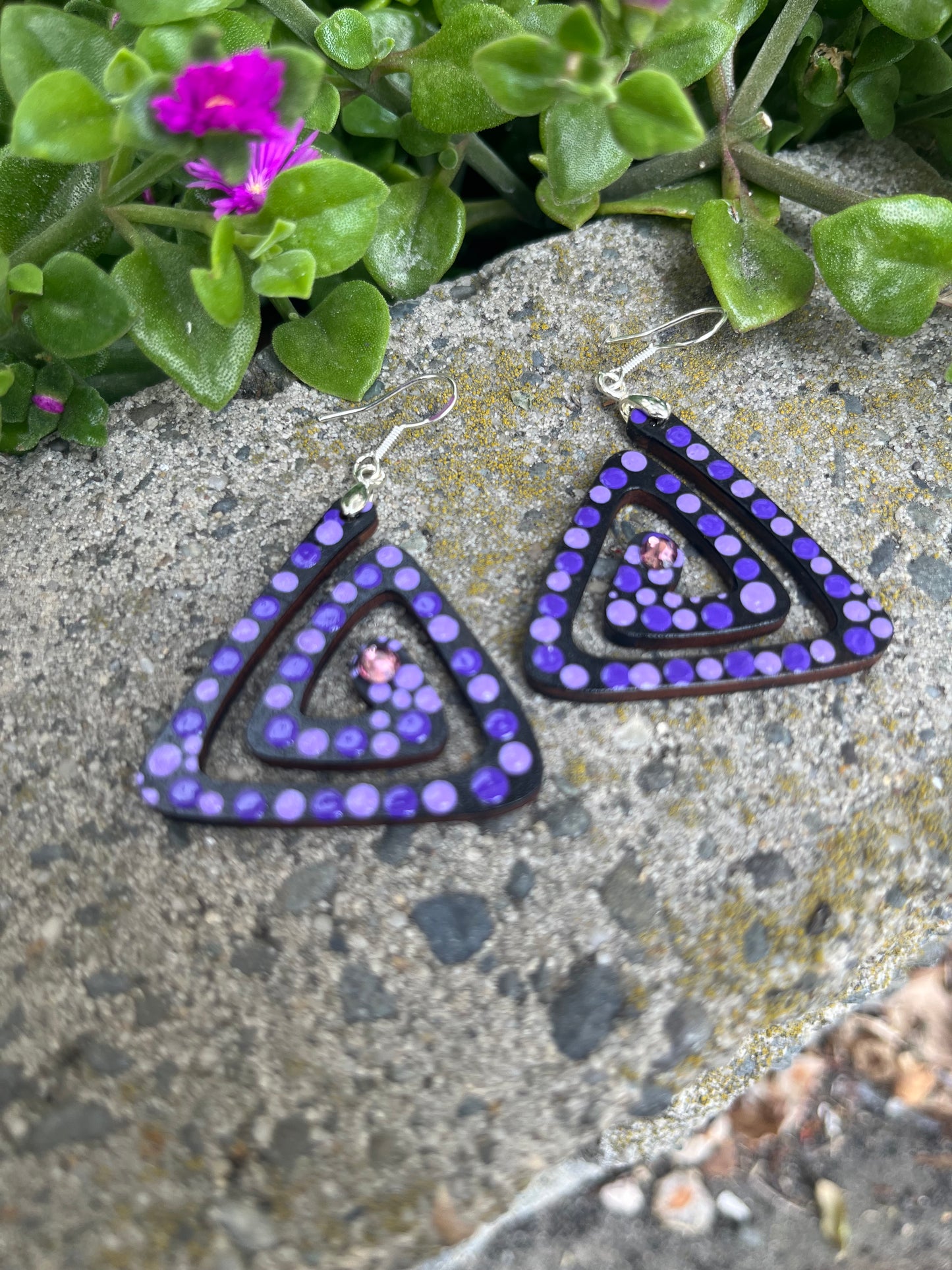 Unique Purple Spiral Dot Art Earrings