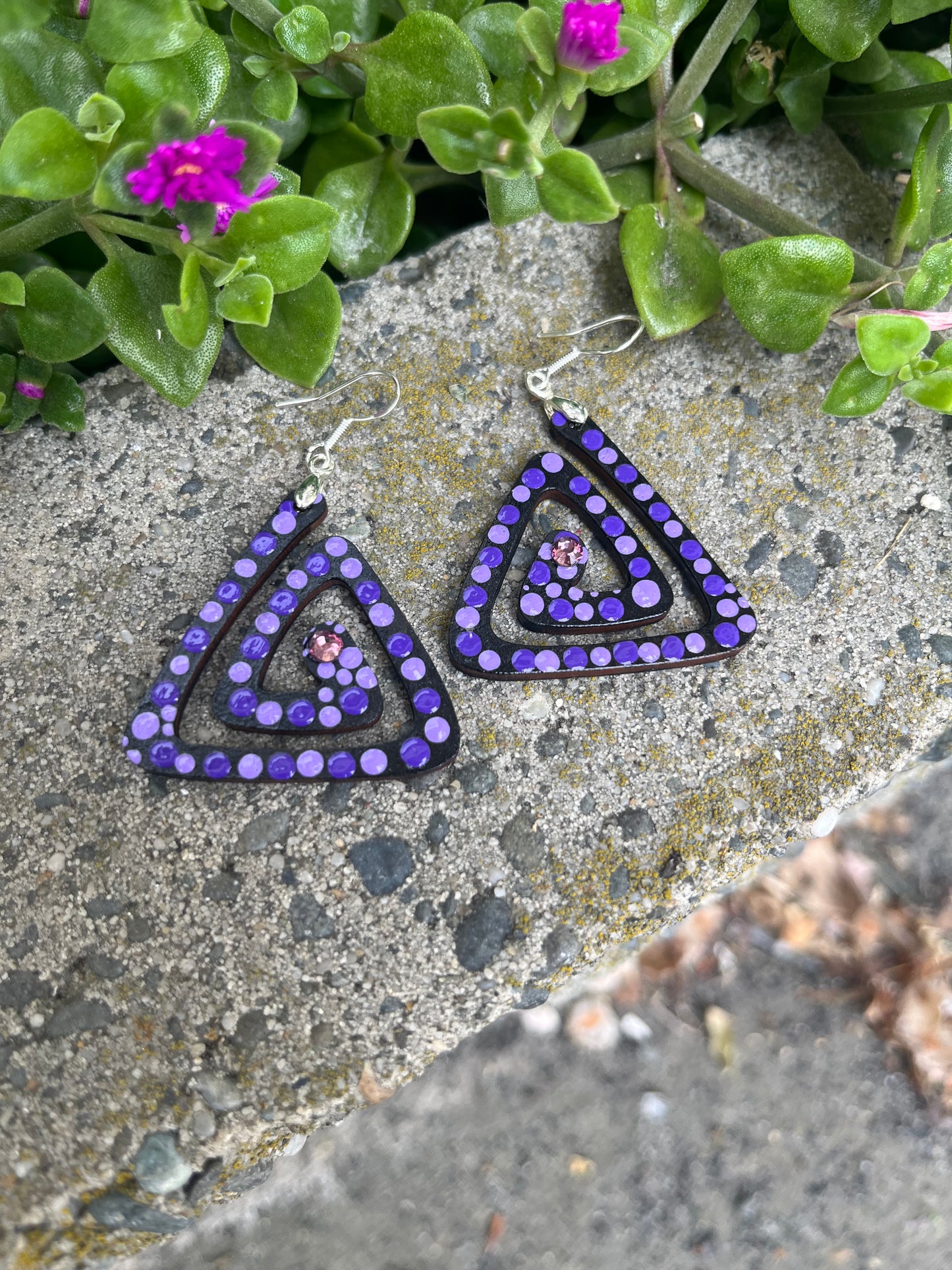 Unique Purple Spiral Dot Art Earrings