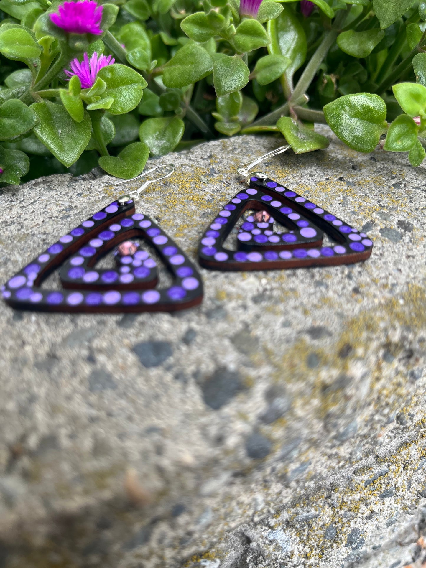 Unique Purple Spiral Dot Art Earrings