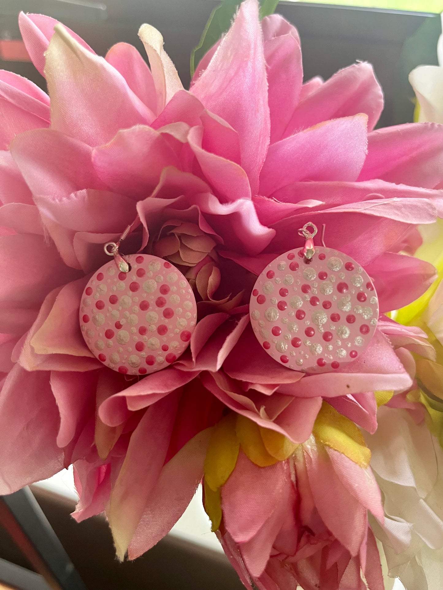 Hand Crafted Pink Dot Mandala Earrings