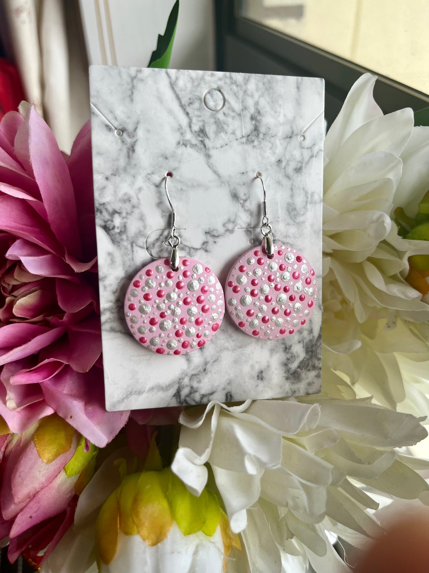 Hand Crafted Pink Dot Mandala Earrings