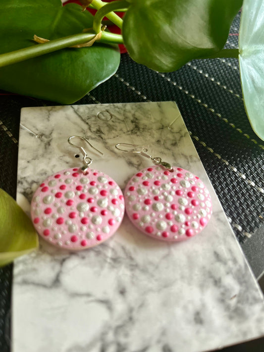 Hand Crafted Pink Dot Mandala Earrings