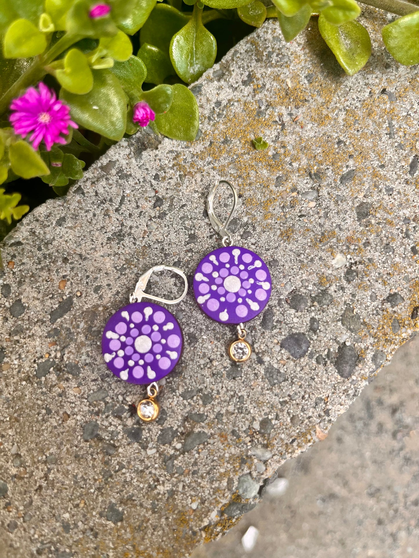 Hand Painted Mandala Dangle Earrings