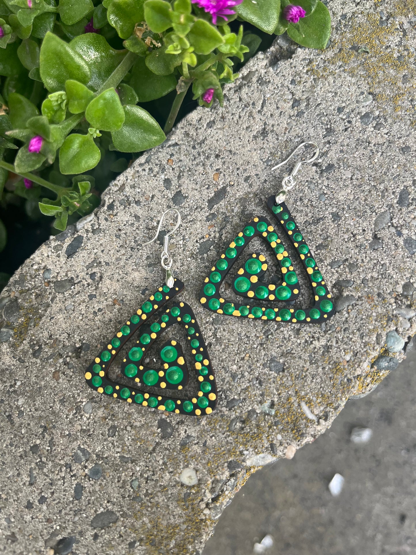 Unique Hand Painted Geometric Dangle Earrings