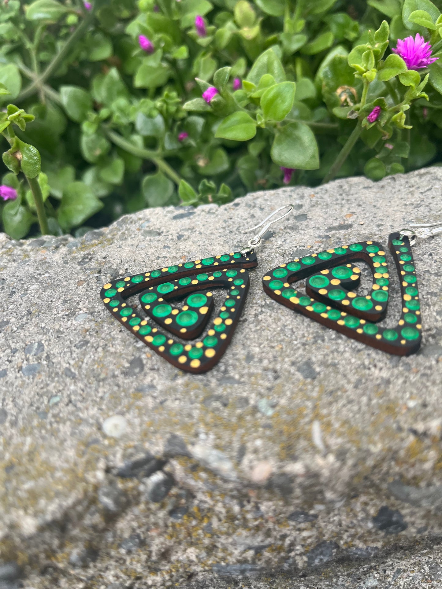 Unique Hand Painted Geometric Dangle Earrings