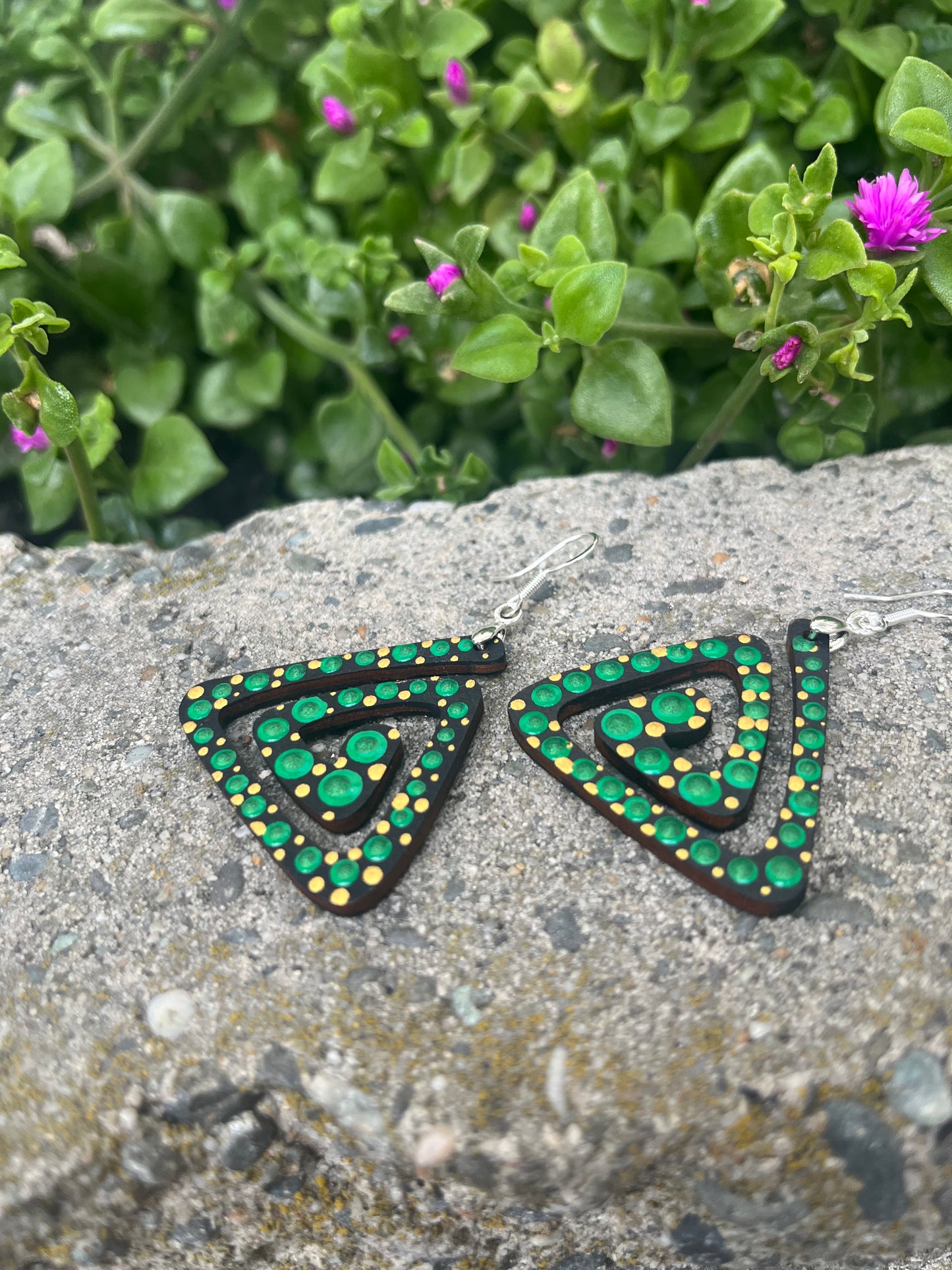 Unique Hand Painted Geometric Dangle Earrings