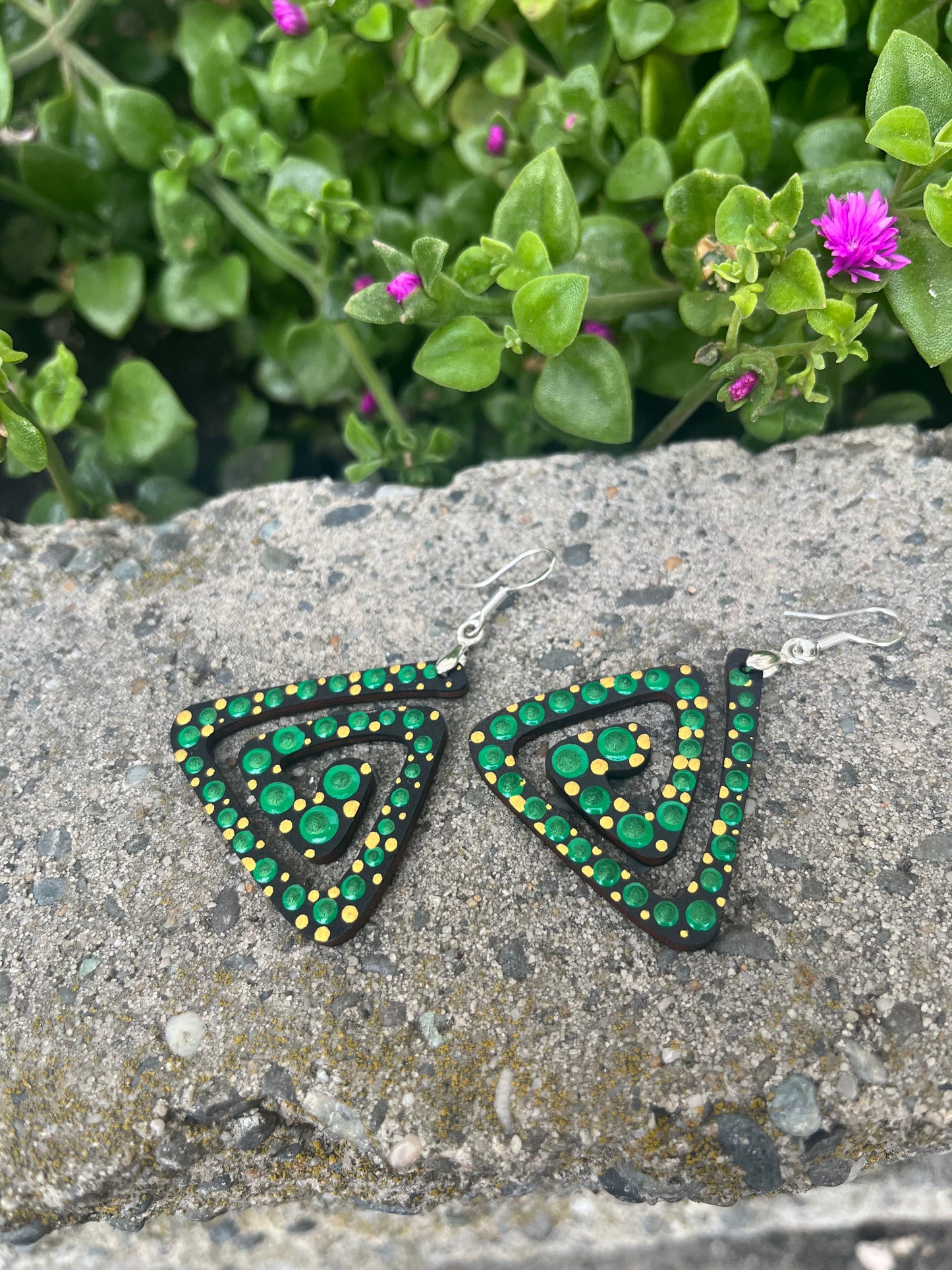 Unique Hand Painted Geometric Dangle Earrings