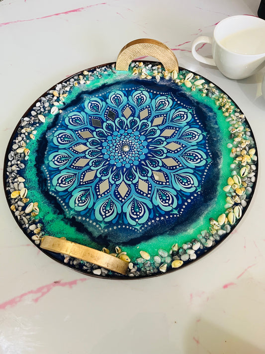 Hand Crafted Ocean Inspired Resin Coated Mandala Trays