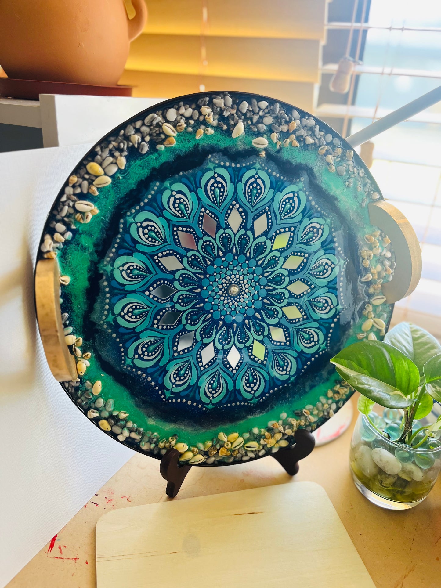 Hand Crafted Ocean Inspired Resin Coated Mandala Trays