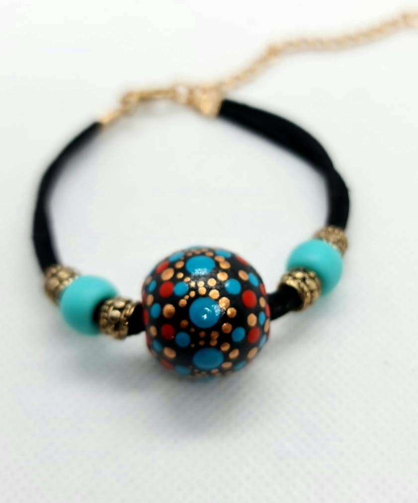 Ajustable Handpainted Dot Mandala Leather Bracelets - Crafts Bucket