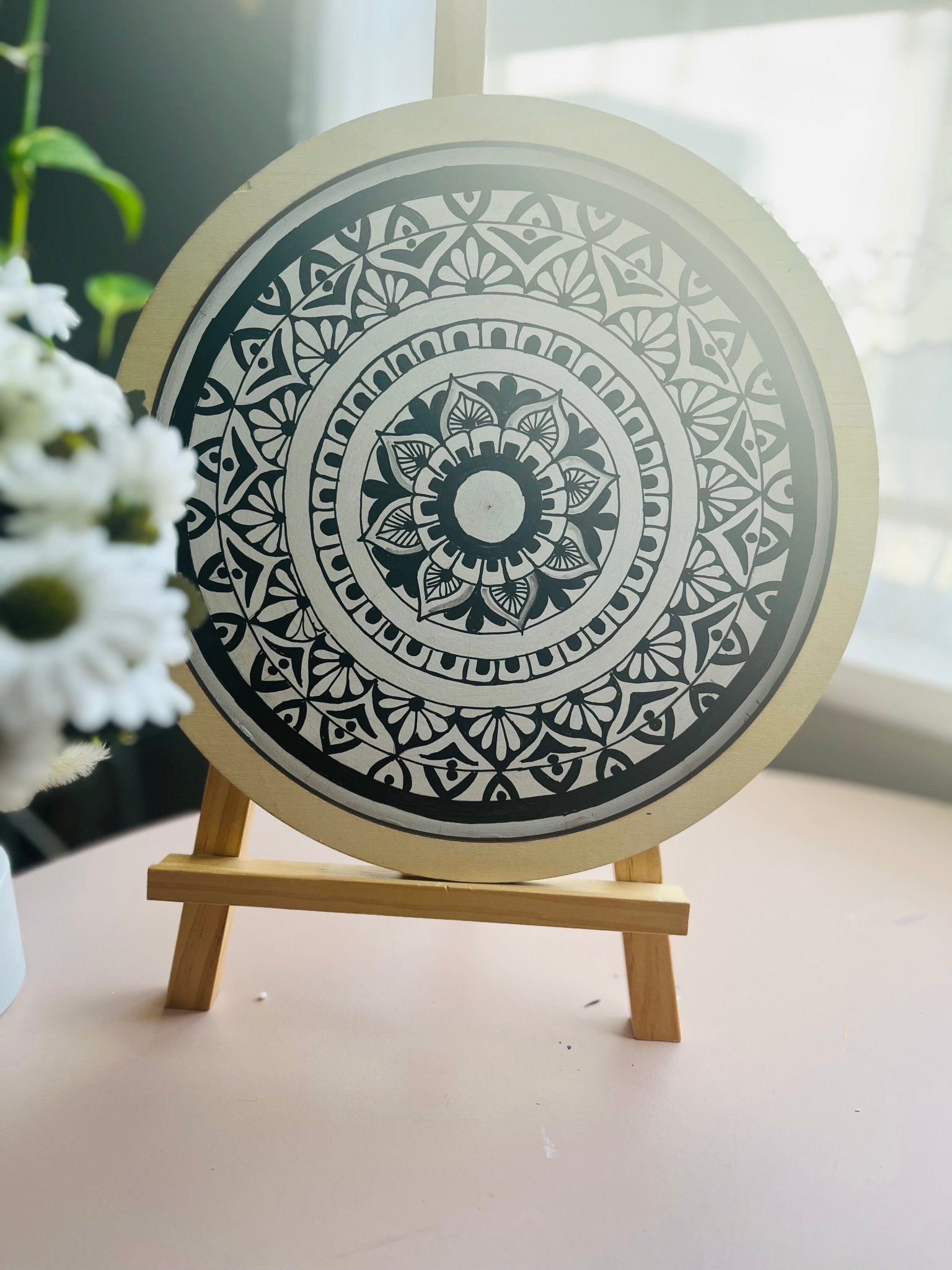 "Monochrome Harmony: Magic of Handcrafted Mandala" Home Decor Paintings - Crafts Bucket