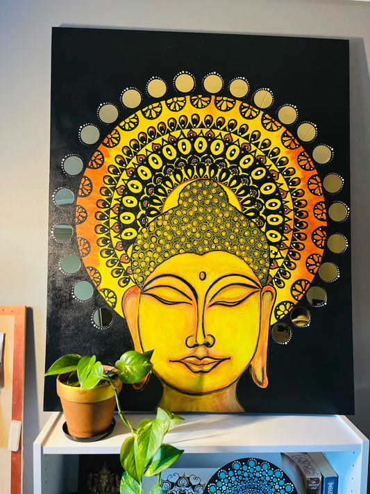 Original Acrylic Painted and Hand Drawn Mandala Buddha Wall Paintings