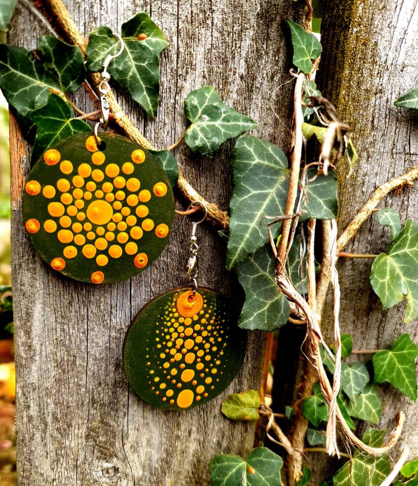 Handpainted Mandala Earrings